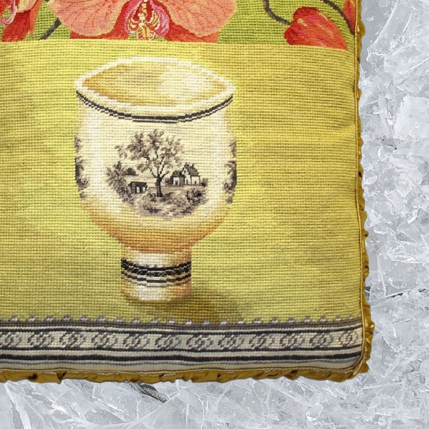 Handmade Wool Needlepoint Pillow Cover - Decorative Throw Cushion Cover - Vintage Floral Embroidery Design Kathryn White Design L