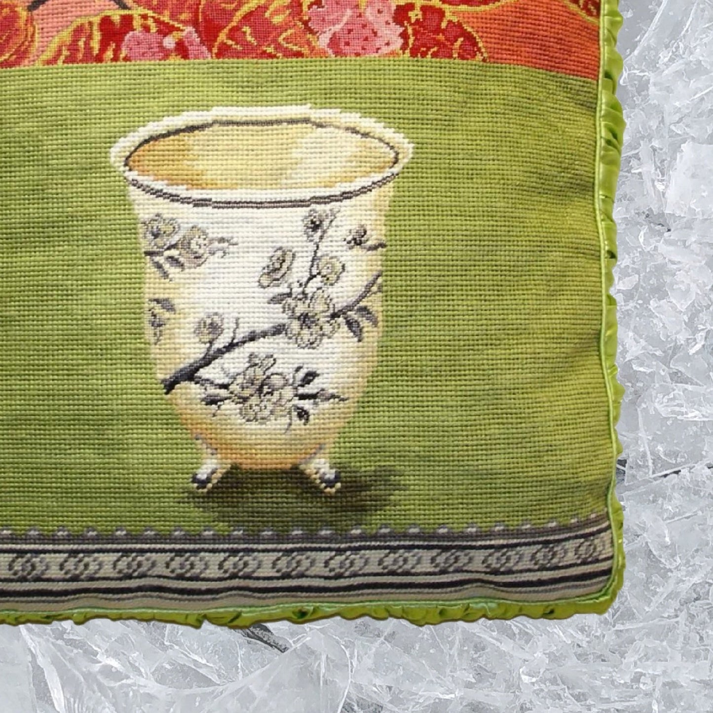 Handmade Wool Needlepoint Pillow Cover - Decorative Throw Cushion Cover - Vintage Floral Embroidery Design Kathryn White Design M