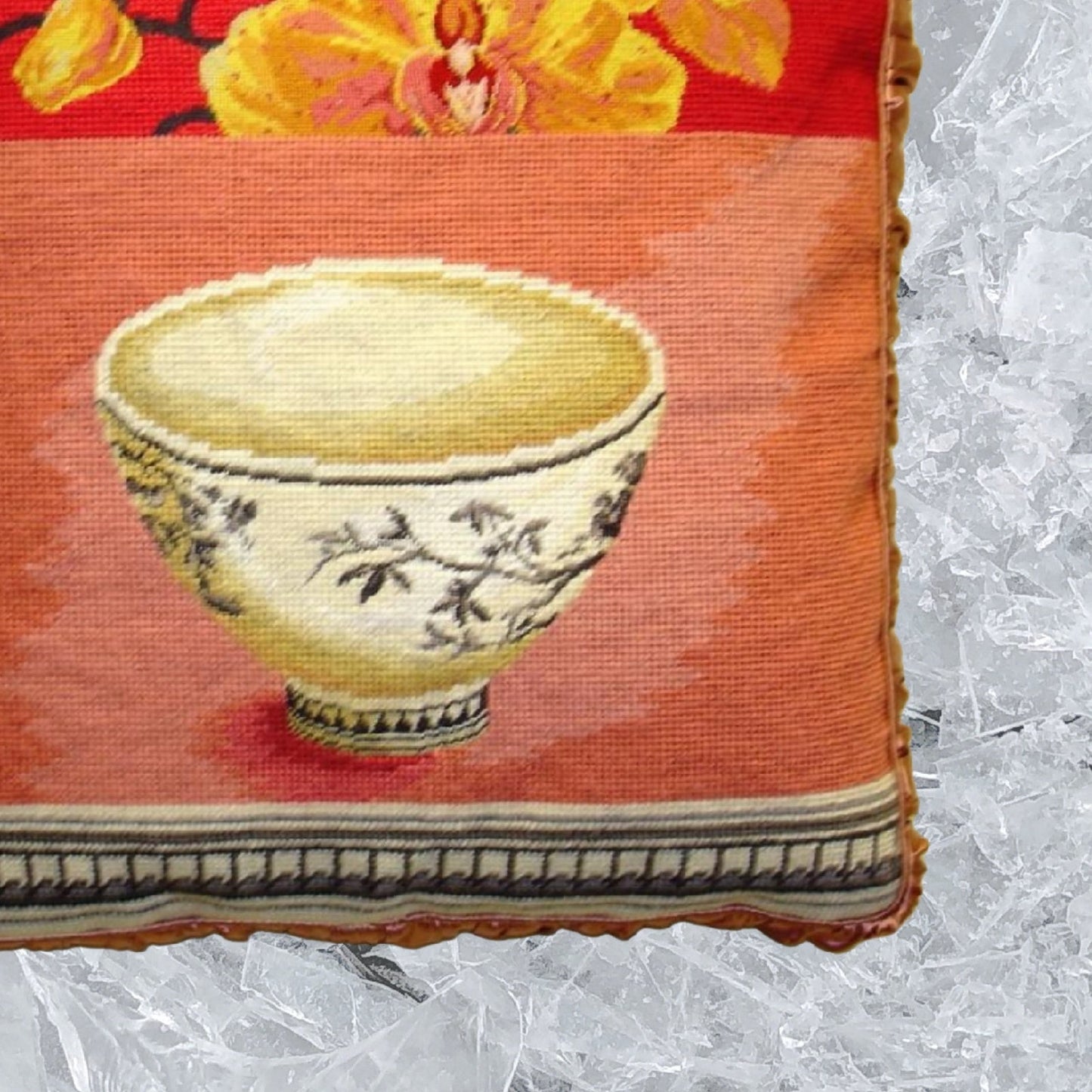 Handmade Wool Needlepoint Pillow Cover - Decorative Throw Cushion Cover - Vintage Floral Embroidery Design Kathryn White Design N