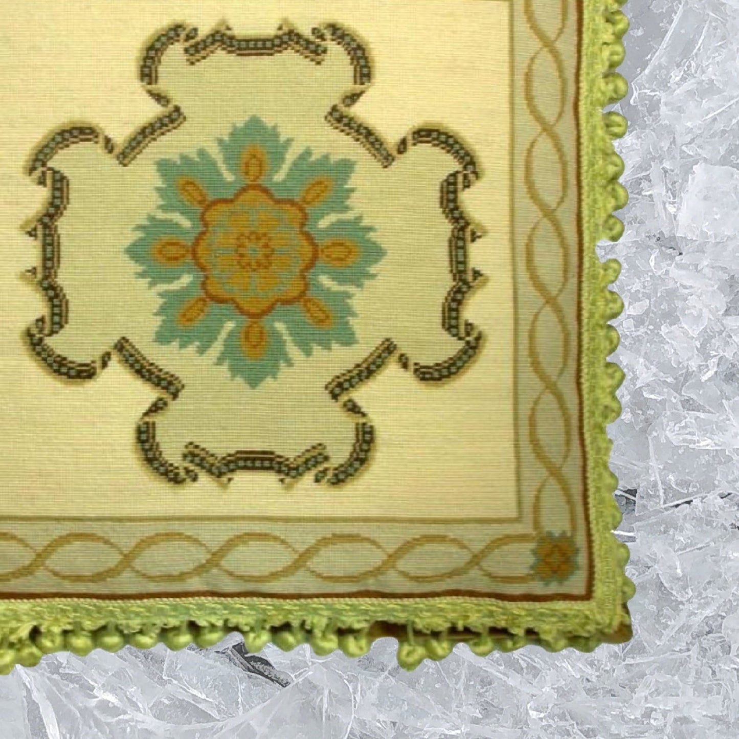 Handmade Wool Needlepoint Pillow Cover - Decorative Throw Cushion Cover - Vintage Floral Embroidery Design medallion center with tassels