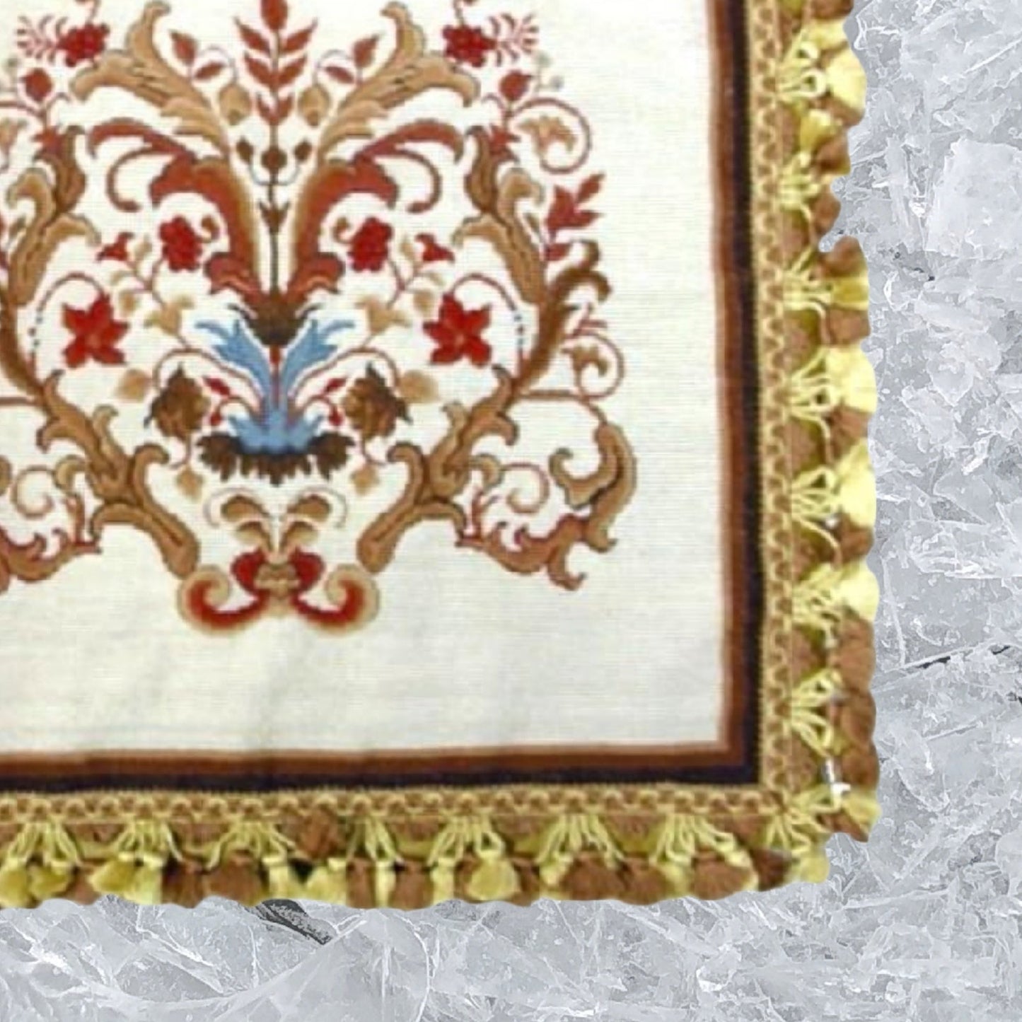 Handmade Wool Needlepoint Pillow Cover - Decorative Throw Cushion Cover - Vintage Floral Embroidery Design floral with tassel