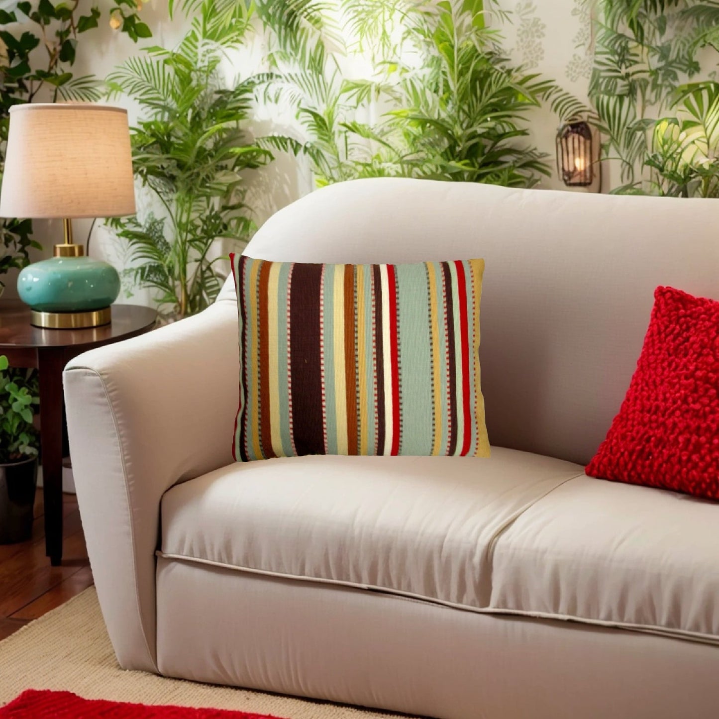 Handmade Wool Needlepoint Pillow Cover - Decorative Throw Cushion Cover - Vintage Floral Embroidery Design tapestry design in shade of brown,green,cream and red