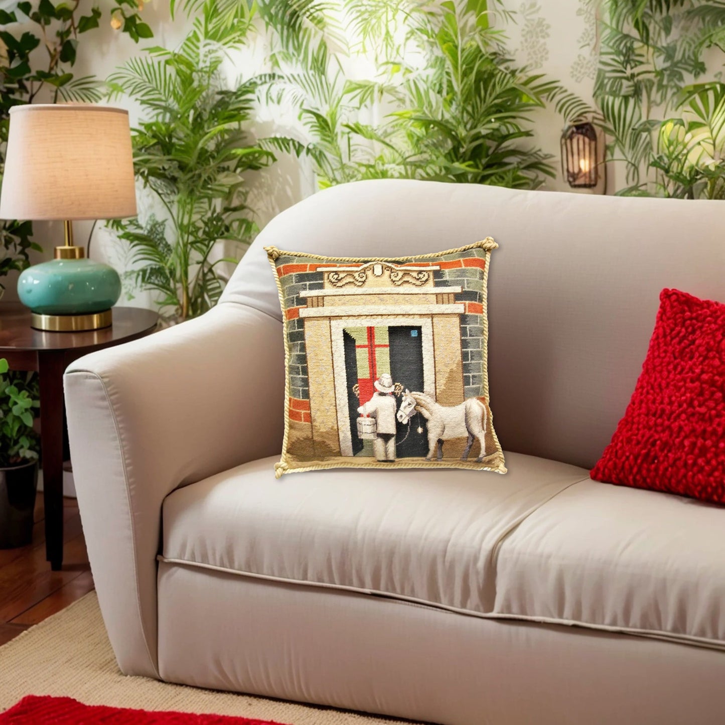 Handmade Wool Needlepoint Pillow Cover - Decorative Throw Cushion Cover - Vintage Floral Embroidery Design Shanghai ShikuMen with cording III