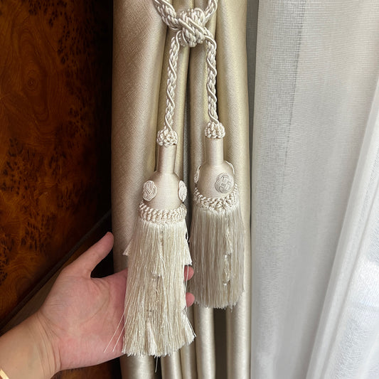 2 Pack Luxury Double Tassel Curtain Tieback, 23.62 in Total Length – Handcrafted Decorative Rope Holdback for Drapes and Home Décor E3558
