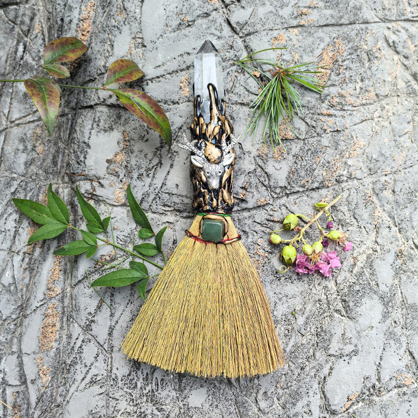 Natural Crystal Witch Broom Healing Crystal Point Witch Altar Supplies Witchcraft Supplies Witchcraft