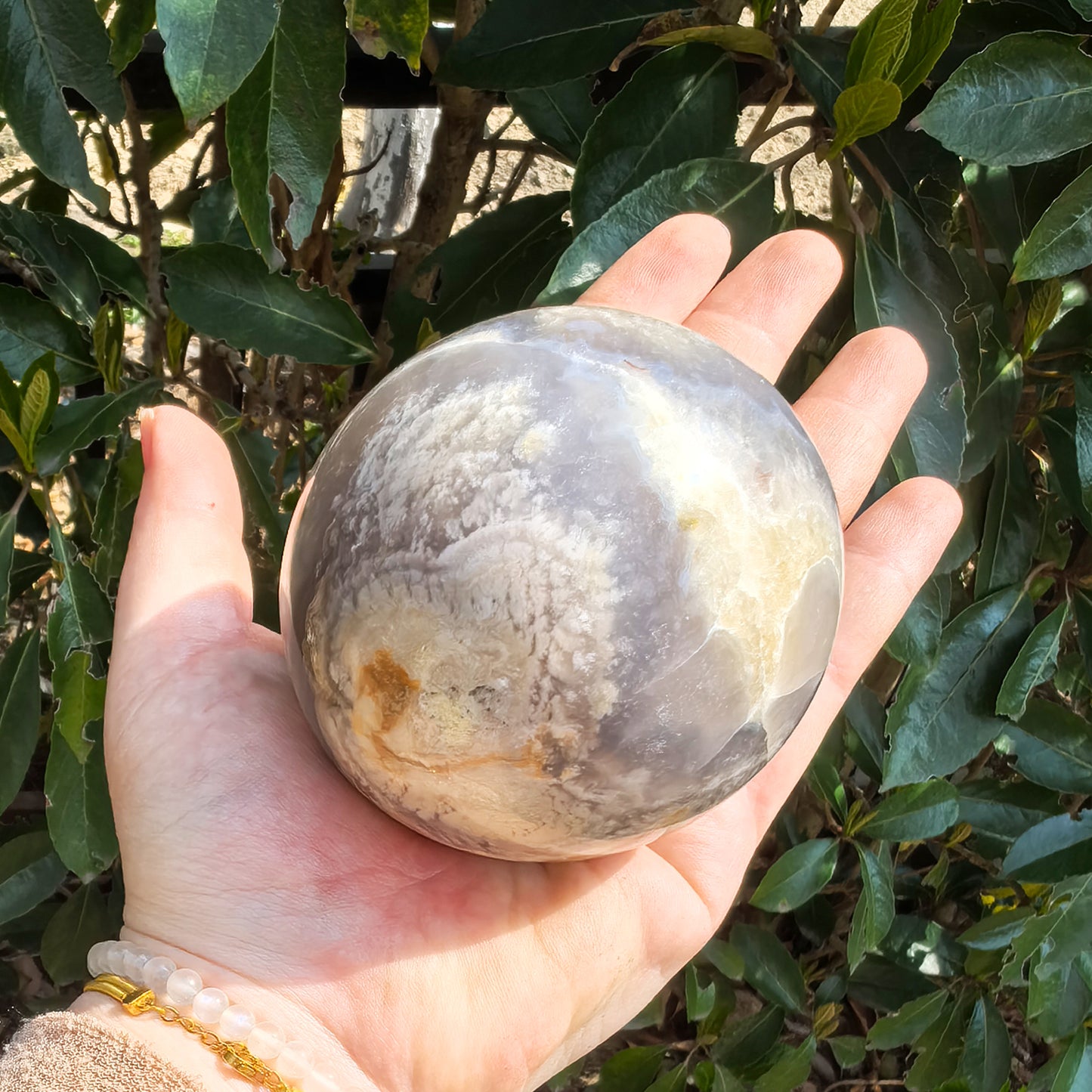 3” Flower Agate Sphere – Polished Natural Crystal Ball for Inner Growth, Emotional Healing, Meditation & Feminine Energy Décor