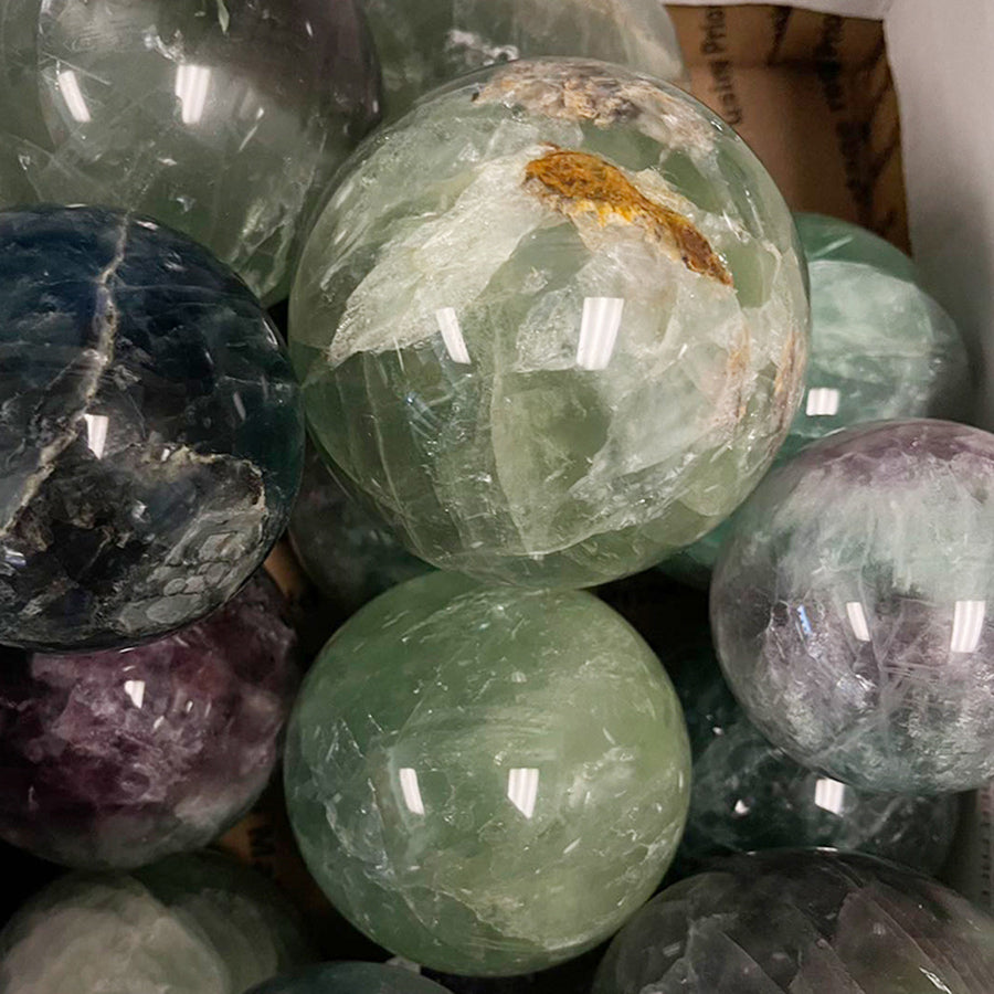 3” Polished Fluorite Sphere – Natural Healing Crystal, Feng Shui Decor