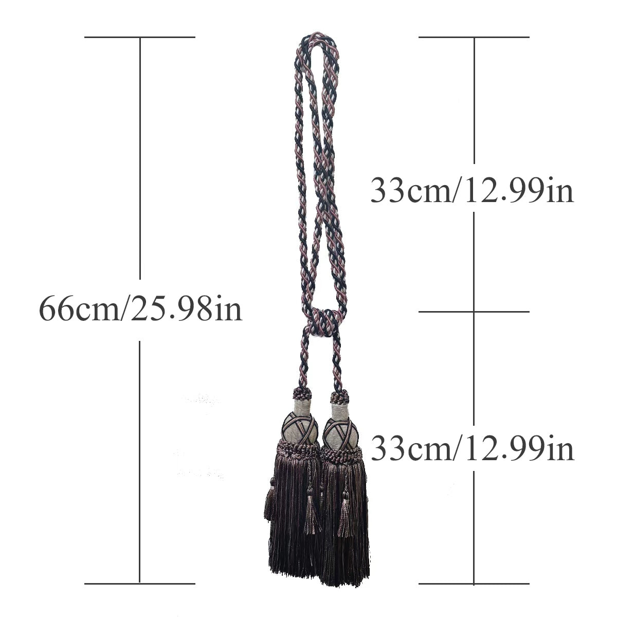 2 Pack Luxury Double Tassel Curtain Tieback, 26 in Total Length – Handcrafted Decorative Rope Holdback for Drapes & Home Interior Styling E1808