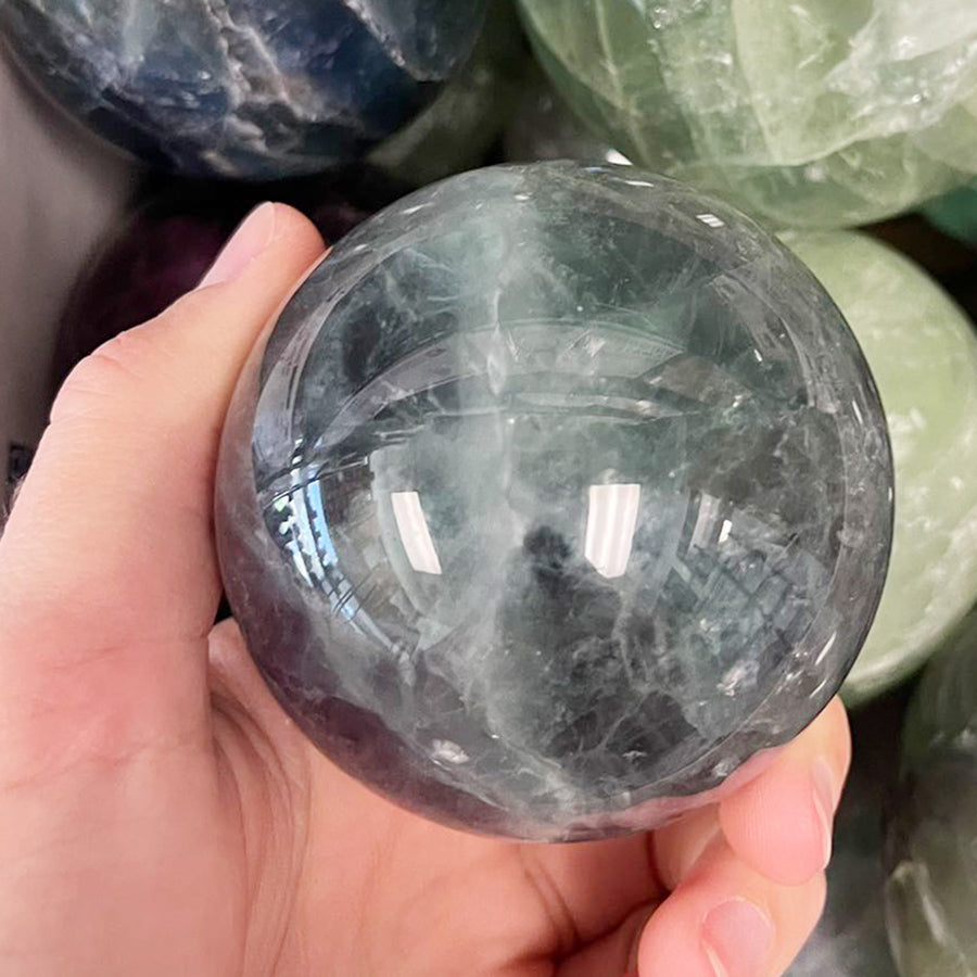 3” Polished Fluorite Sphere – Natural Healing Crystal, Feng Shui Decor