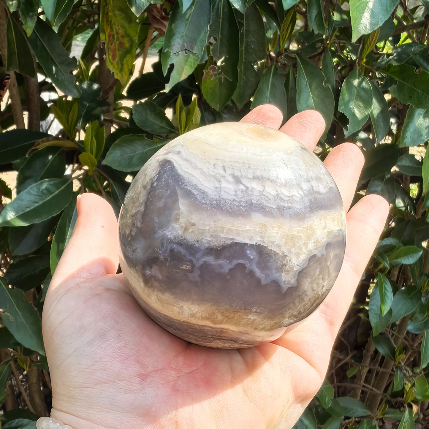 3” Flower Agate Sphere – Polished Natural Crystal Ball for Inner Growth, Emotional Healing, Meditation & Feminine Energy Décor