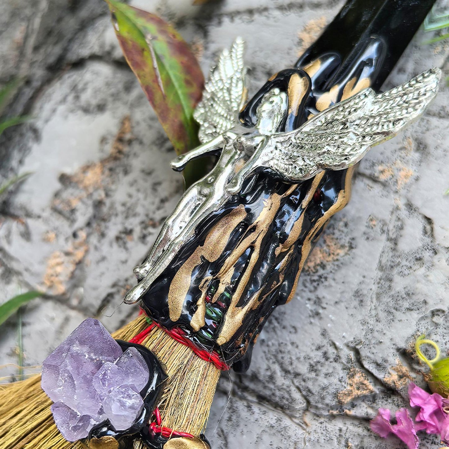 Natural Crystal Witch Broom Healing Crystal Point Witch Altar Supplies Witchcraft Supplies Witchcraft