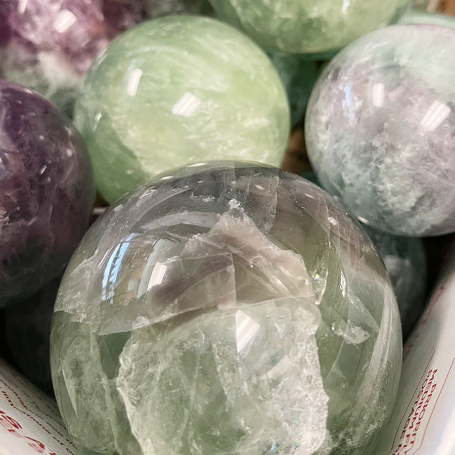 3” Polished Fluorite Sphere – Natural Healing Crystal, Feng Shui Decor