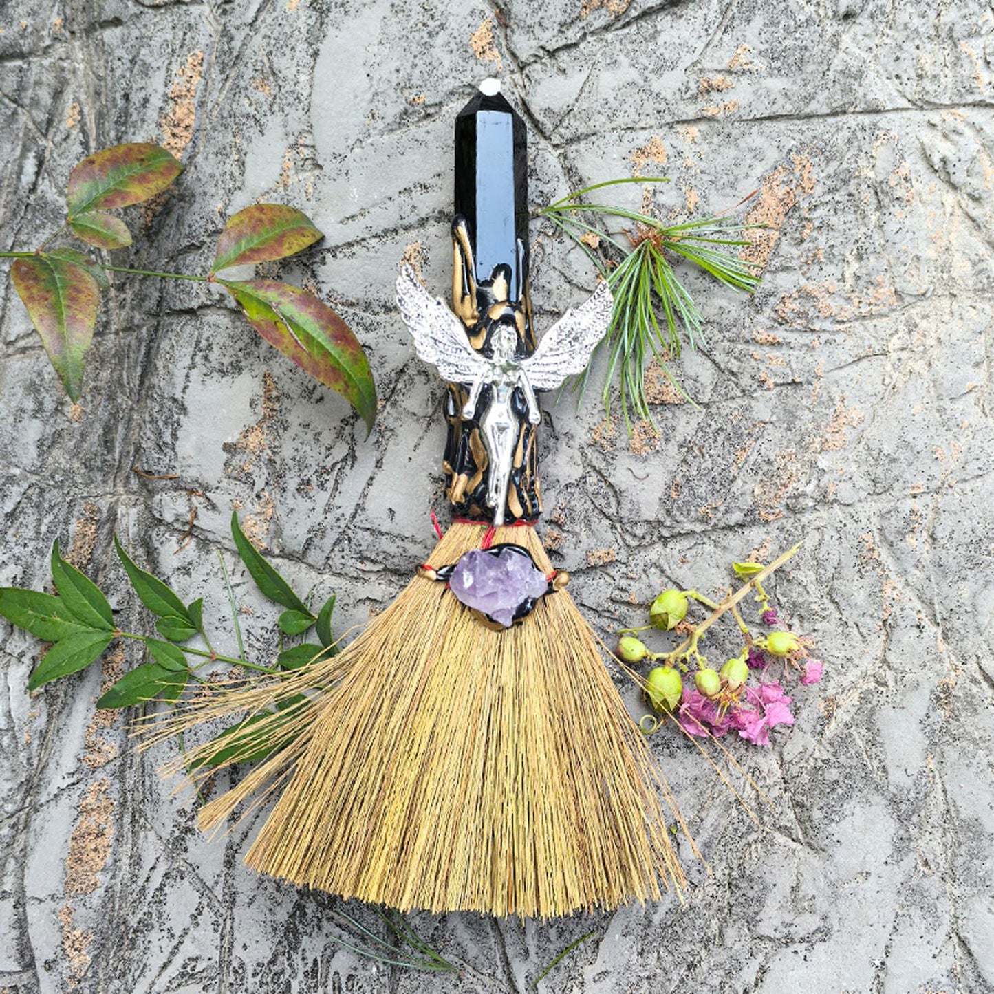 Natural Crystal Witch Broom Healing Crystal Point Witch Altar Supplies Witchcraft Supplies Witchcraft