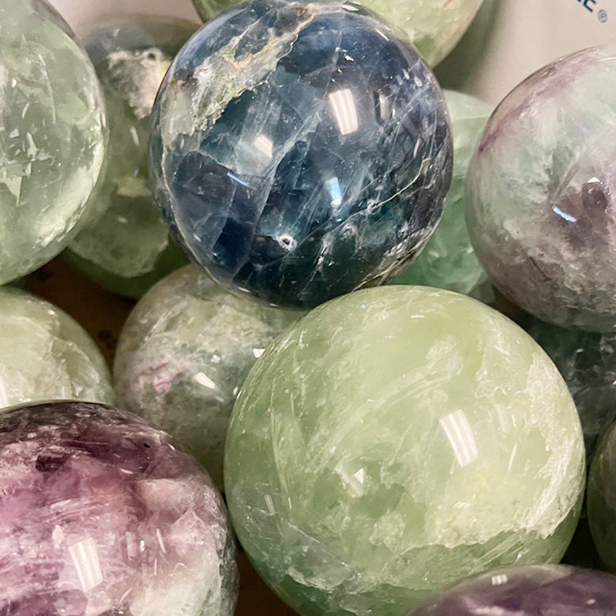 3” Polished Fluorite Sphere – Natural Healing Crystal, Feng Shui Decor