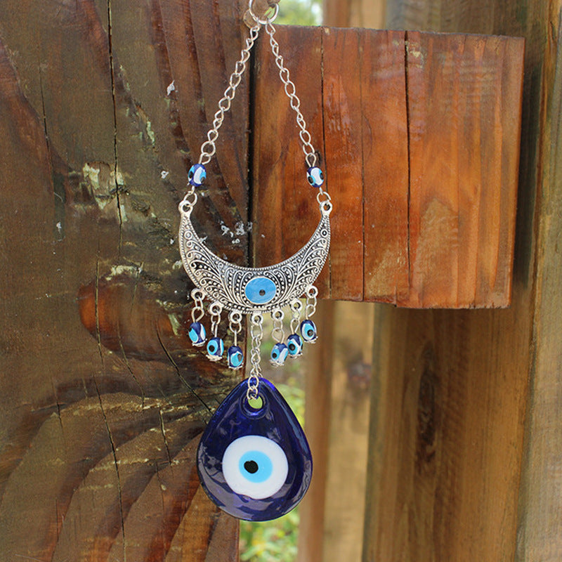Turkish Blue Eye Pendant Devil's Eye Alloy Wall Hanging Blue Glazed Eye Glass
