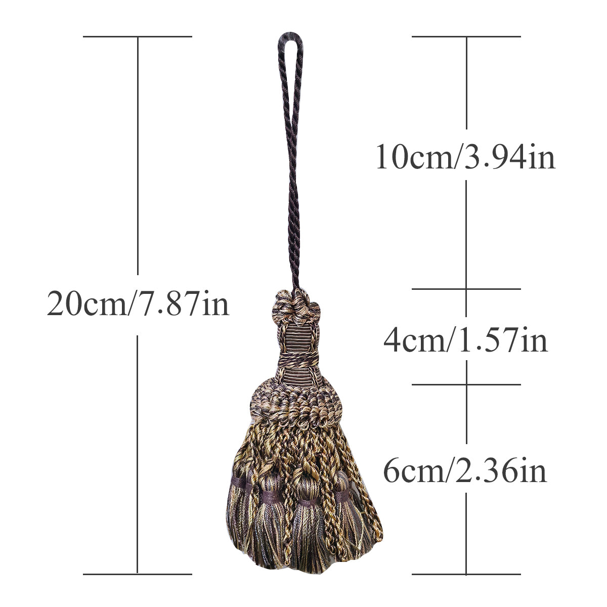1 Pack Small Decorative Tassel with Hanging Loop, 8 in Total Length – Handcrafted Curtain Tieback, Ornament, and Home Décor Accent E98327