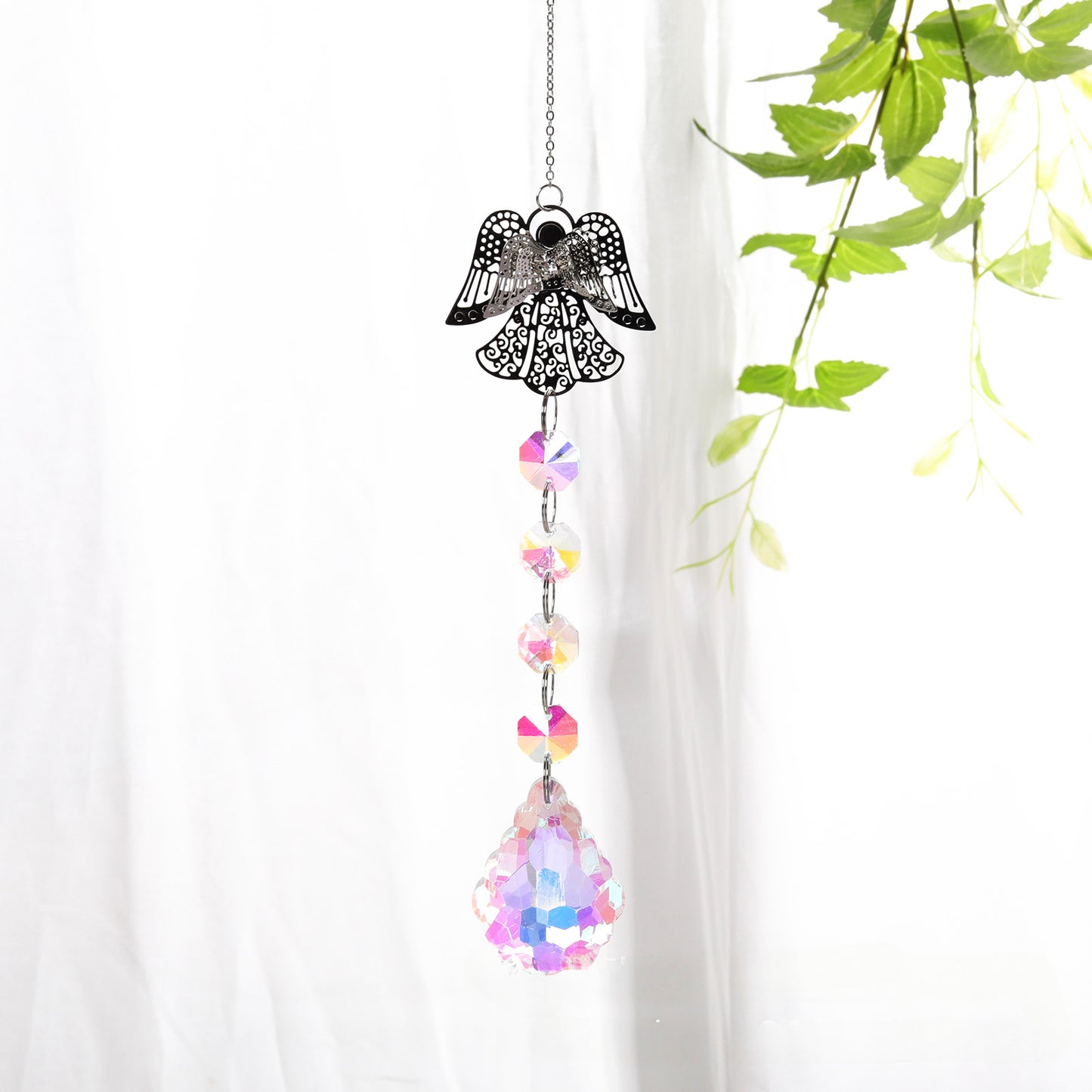 Life Tree Angel Dragonfly Butterfly Octagonal Pearl AB Color Crystal Pendant Garden Horticultural Pendant Sunshine Reflection