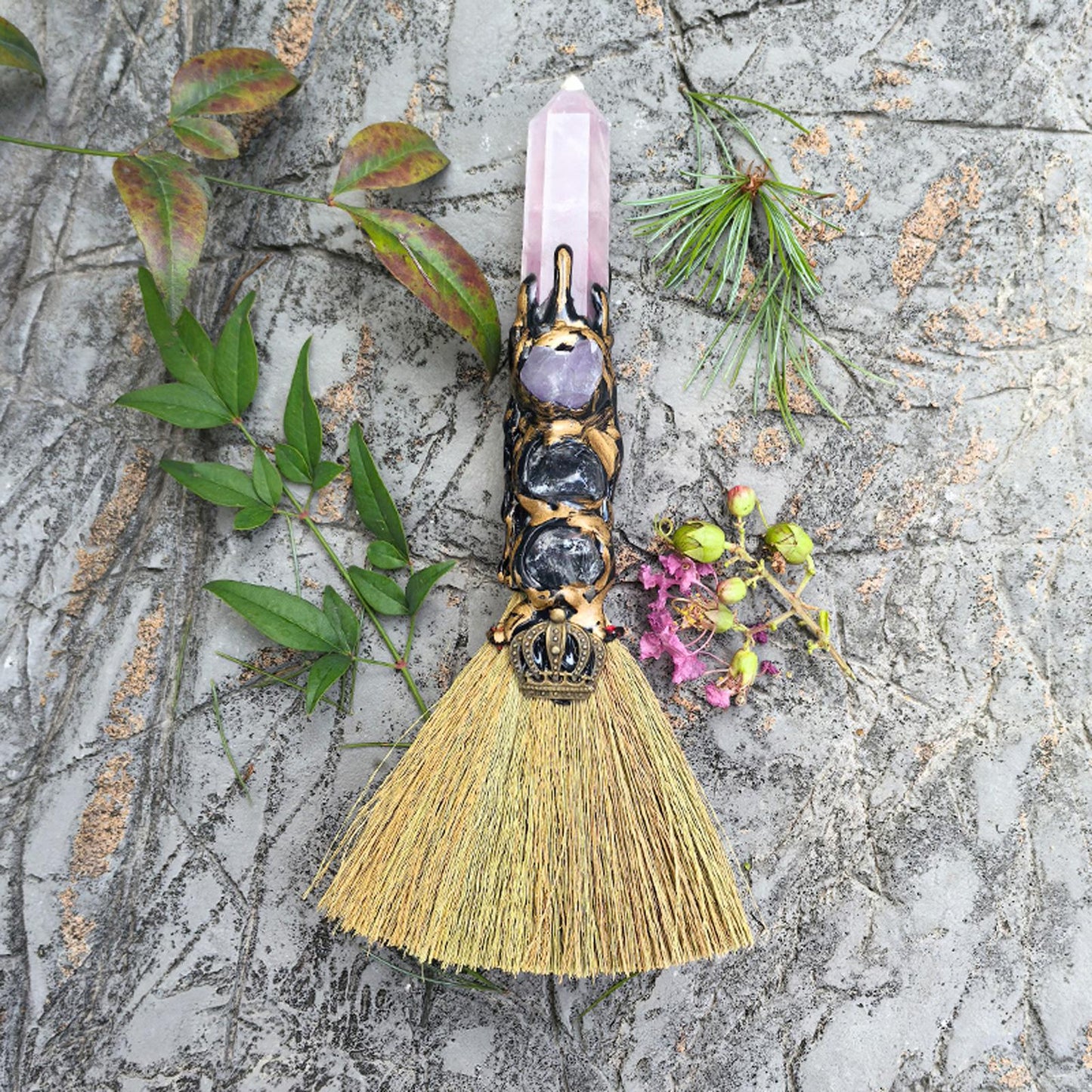 Natural Crystal Witch Broom Healing Crystal Point Witch Altar Supplies Witchcraft Supplies Witchcraft