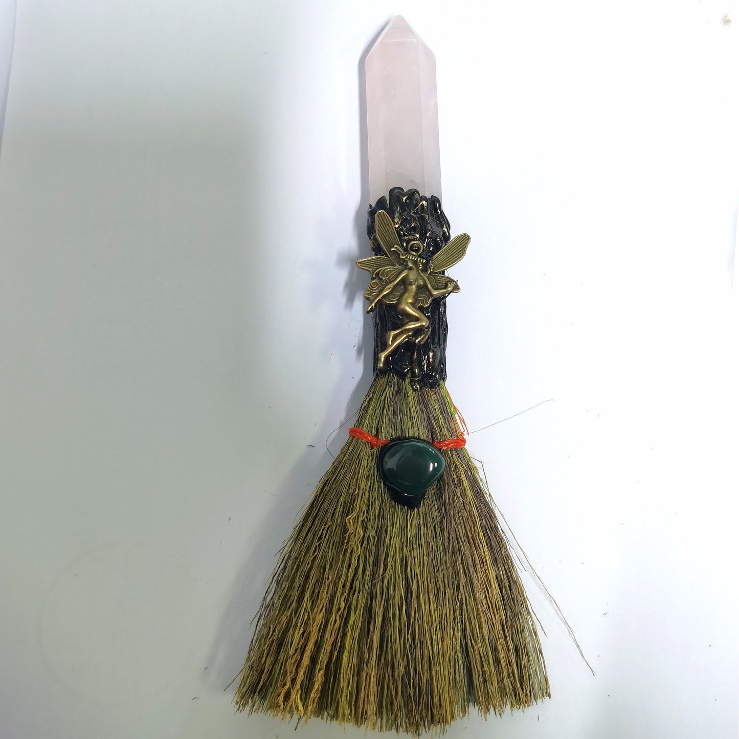 Witch broom, natural crystal pillar broom, crystal rough handmade magic broom ornament