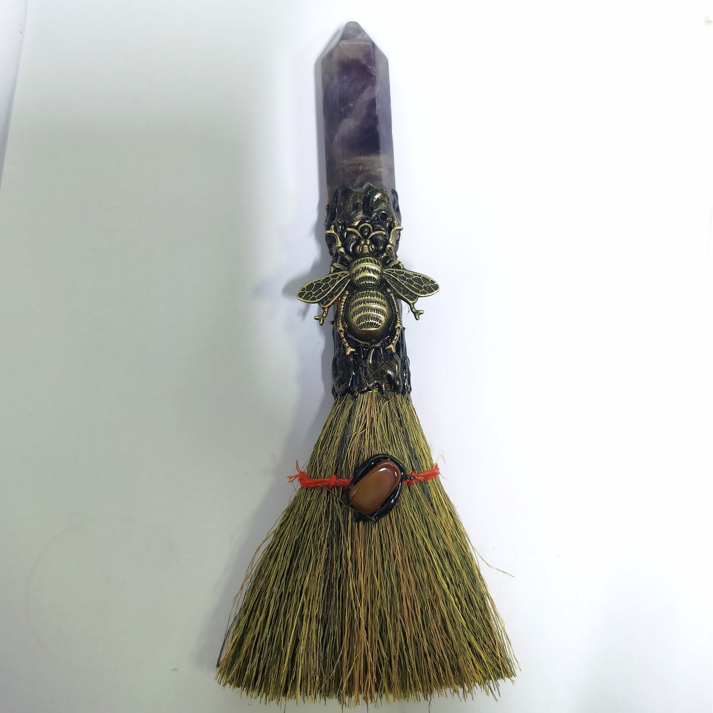 Witch broom, natural crystal pillar broom, crystal rough handmade magic broom ornament