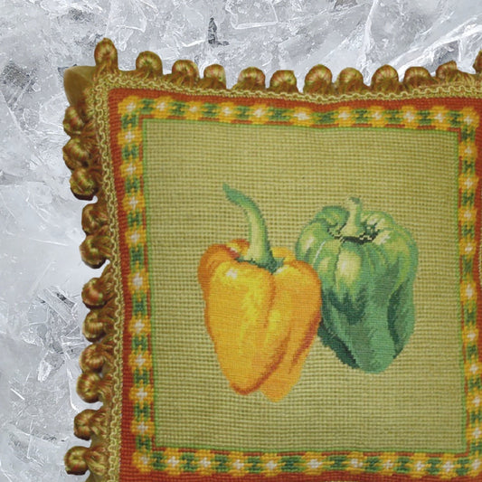 Handmade Wool Needlepoint Pillow Cover - Decorative Throw Cushion Cover - Vintage Floral Embroidery Design  background 3 color tassel 2