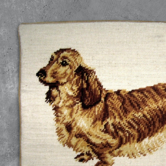 Handmade Wool Needlepoint Pillow Cover - Decorative Throw Cushion Cover - Vintage Floral Embroidery Design brown Sussex spaniel