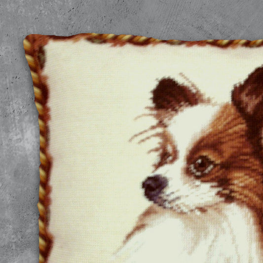 Handmade Wool Needlepoint Pillow Cover - Decorative Throw Cushion Cover - Vintage Floral Embroidery Design brown Papilon with cording