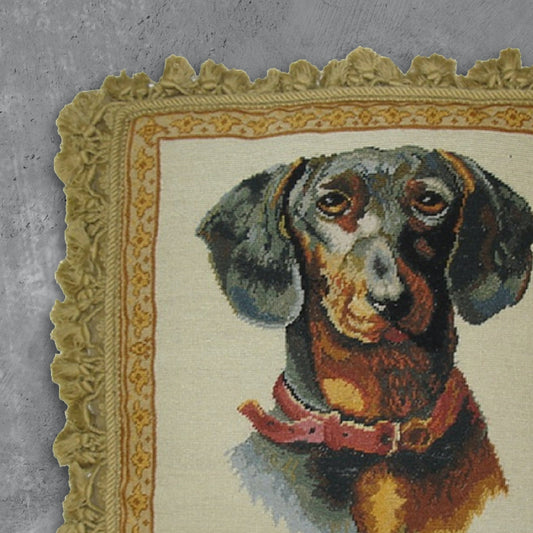 Handmade Wool Needlepoint Pillow Cover - Decorative Throw Cushion Cover - Vintage Floral Embroidery Design  black Tucson dog