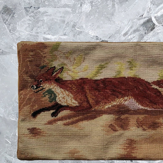 Handmade Wool Needlepoint Pillow Cover - Decorative Throw Cushion Cover - Vintage Floral Embroidery Design Runnng Fox