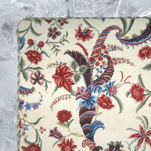 Handmade Wool Needlepoint Pillow Cover - Decorative Throw Cushion Cover - Vintage Floral Embroidery Design  tropical floral with cording 1
