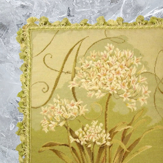 Handmade Wool Needlepoint Pillow Cover - Decorative Throw Cushion Cover - Vintage Floral Embroidery Design  Kathryn White designAgapanthus Trumeau with 3 color tassels