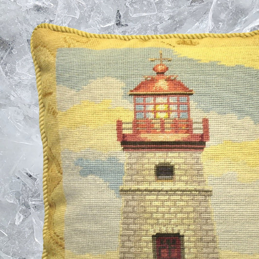 Handmade Wool Needlepoint Pillow Cover - Decorative Throw Cushion Cover - Vintage Floral Embroidery Design James Winess designMapped lighthouse II, &  with cording