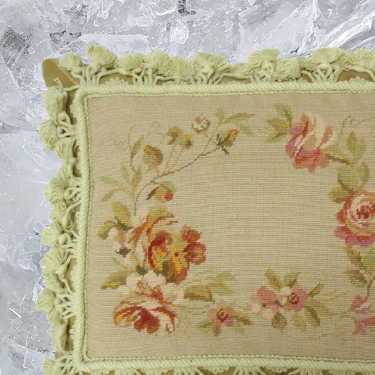 Handmade Wool Needlepoint Pillow Cover - Decorative Throw Cushion Cover - Vintage Floral Embroidery Design V