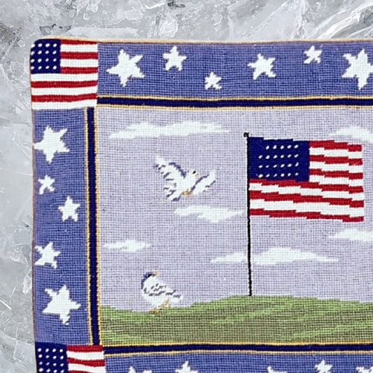 Handmade Wool Needlepoint Pillow Cover - Decorative Throw Cushion Cover - Vintage Floral Embroidery Design center flag  & 4 corner 4 flags