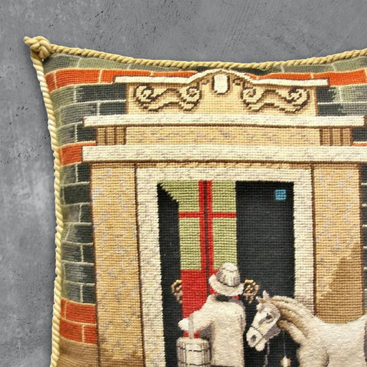 Handmade Wool Needlepoint Pillow Cover - Decorative Throw Cushion Cover - Vintage Floral Embroidery Design  Shanghai ShikuMen with cording III