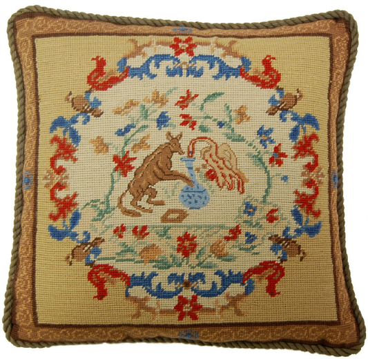 Needlepoint Hand-Embroidered Wool Throw Pillow Exquisite Home Designs  rest with cording