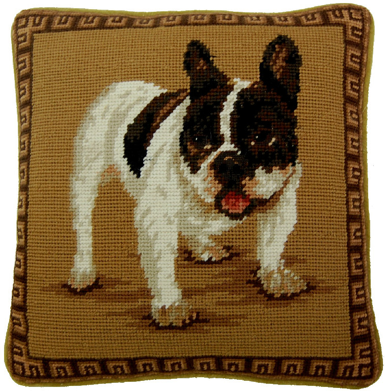 Needlepoint Hand-Embroidered Wool Throw Pillow Exquisite Home Designs on Bulls eyes & nose rest grosspoint