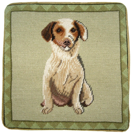 Needlepoint Hand-Embroidered Wool Throw Pillow Exquisite Home Designs beagle light green background