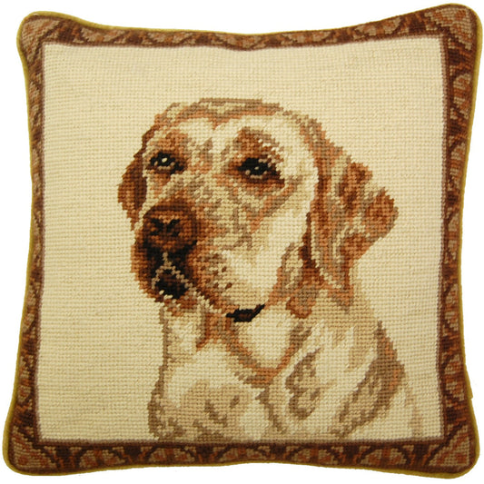 Needlepoint Hand-Embroidered Wool Throw Pillow Exquisite Home Designs yellow lab