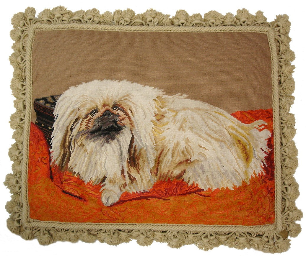 Needlepoint Hand-Embroidered Wool Throw Pillow Exquisite Home Designs  Pekiness in the carol rug with nature tassel