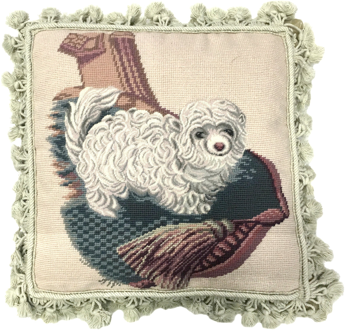 Needlepoint Hand-Embroidered Wool Throw Pillow Exquisite Home Designs baby poodle