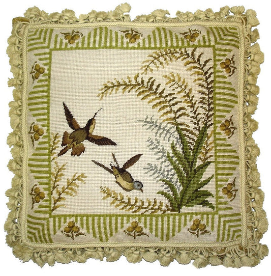 Needlepoint Hand-Embroidered Wool Throw Pillow Exquisite Home Designs 2 Hamming birds & ferns)