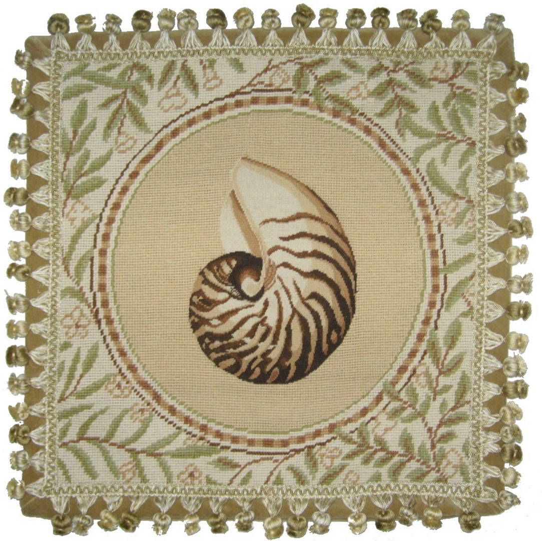 Needlepoint Hand-Embroidered Wool Throw Pillow Exquisite Home Designs tiger shell with back and tassels