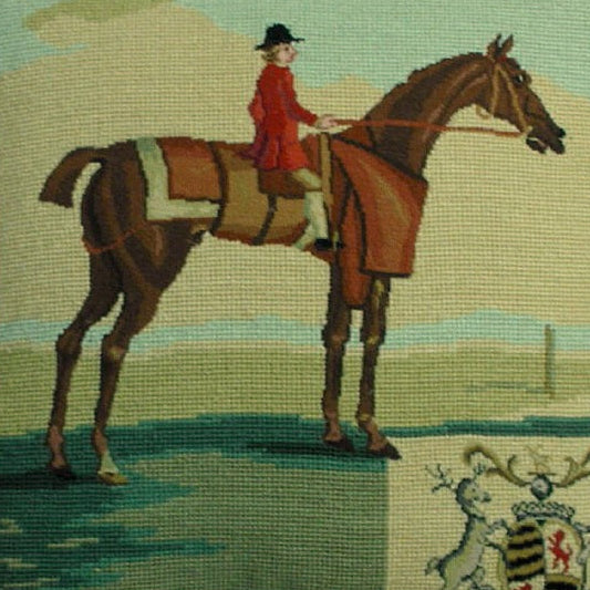 Handmade Wool Needlepoint Pillow Cover - Decorative Throw Cushion Cover - Vintage Floral Embroidery Design rider in red