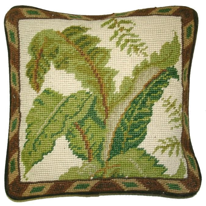 Needlepoint Hand-Embroidered Wool Throw Pillow Exquisite Home Designs larger leaves