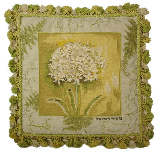 Needlepoint Hand-Embroidered Wool Throw Pillow Exquisite Home Designs Kathryn Whites designSpring Amaryllis,  with tassels