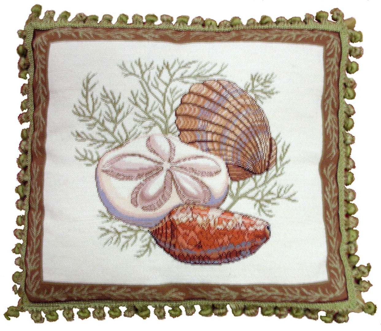 Needlepoint Hand-Embroidered Wool Throw Pillow Exquisite Home Designs  Wendy Russells shell -4 with tassel