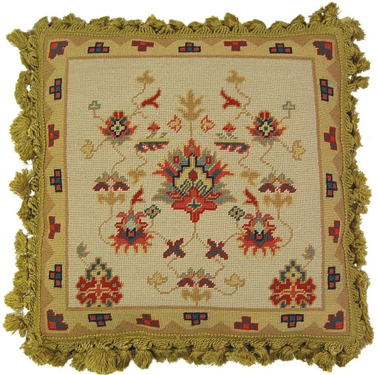 Needlepoint Hand-Embroidered Wool Throw Pillow Exquisite Home Designs Turkish gold/red designs with gold tassels