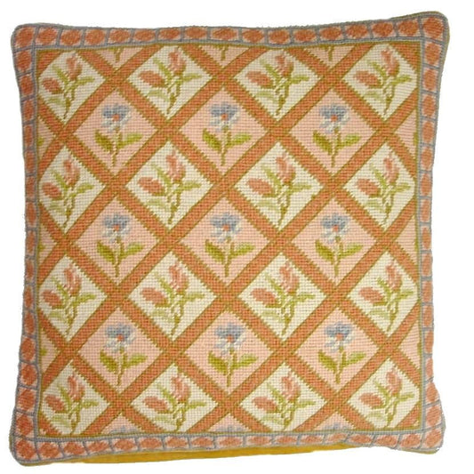 Needlepoint Hand-Embroidered Wool Throw Pillow Exquisite Home Designs IVV