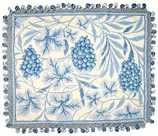 Needlepoint Hand-Embroidered Wool Throw Pillow Exquisite Home Designs William Morris grapes with tassels